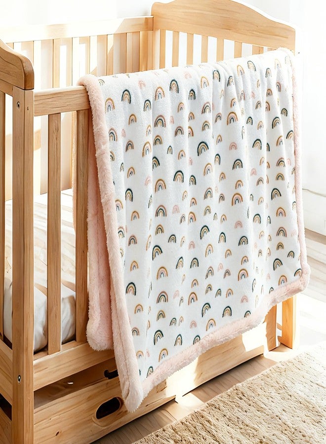 VigorSpring Rainbow Baby Blankets for Girls - 30x40 Inches,Cute Design with Rabbit Faux Fur Backing,Ultra Soft Cozy Fluffy Infant Newborn Toddler Blankets for Stroller Crib - Image 5